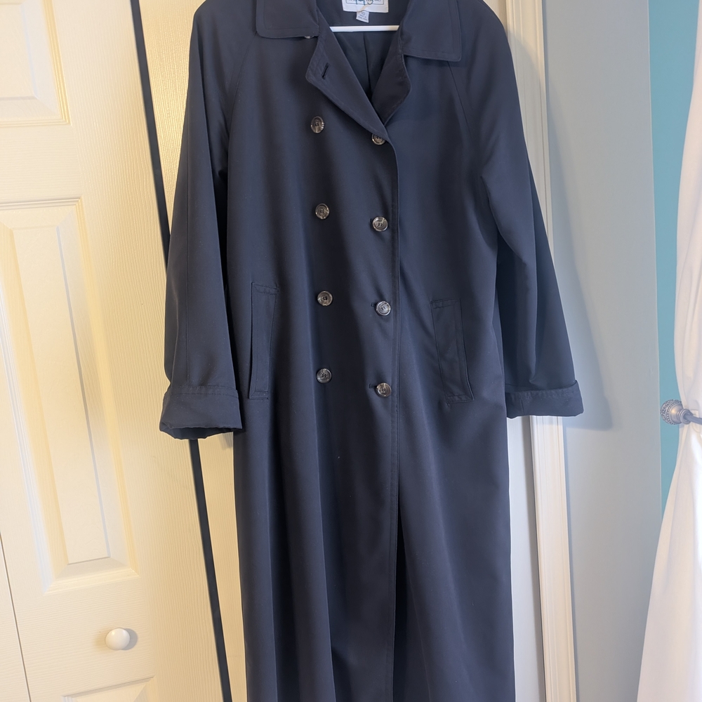 Womens Size 10 Double-Breasted Black Classic Trench Coat